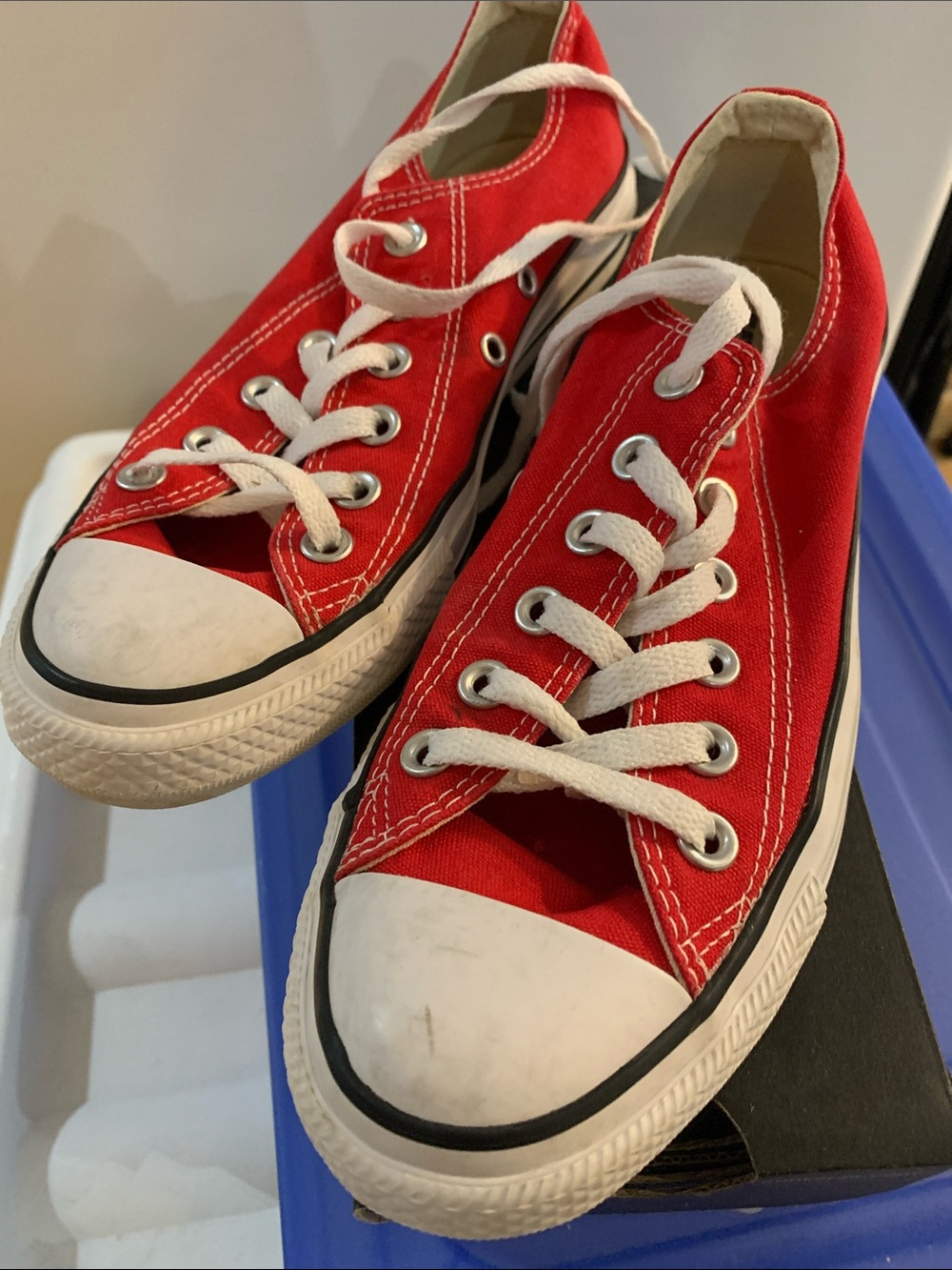 Converse Red Low-Top Canvas Sneakers with White Accents